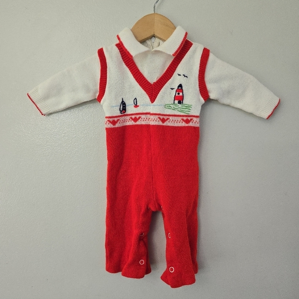 Vintage 1970-80 A Little Angel Original One Piece Nautical Lighthouse Boats 6-9m